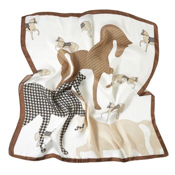 Petit carré de Soie Cavalier Cléo - Beige 1