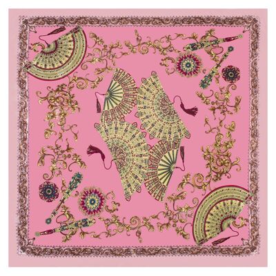 Zoé Large Pink Cream Silk Scarf