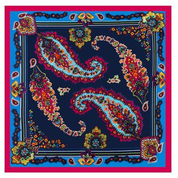 Petit carré de Soie Blue Navy Fuschia Cléo 8