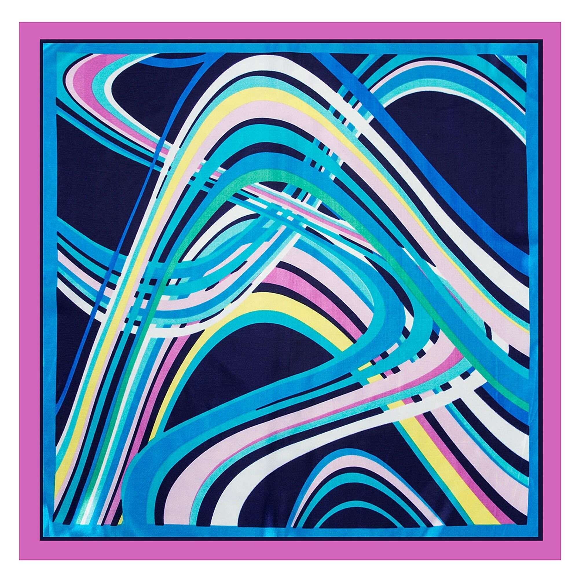 Sciarpa Piccola Di Seta Blu Navy Rosa Cléo