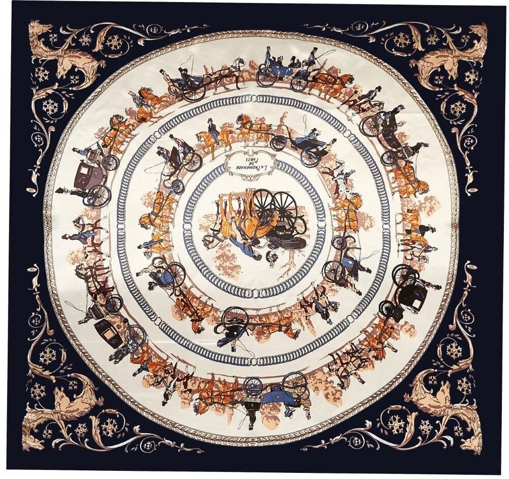 Sciarpa grande in seta blu con cavallo Zoé