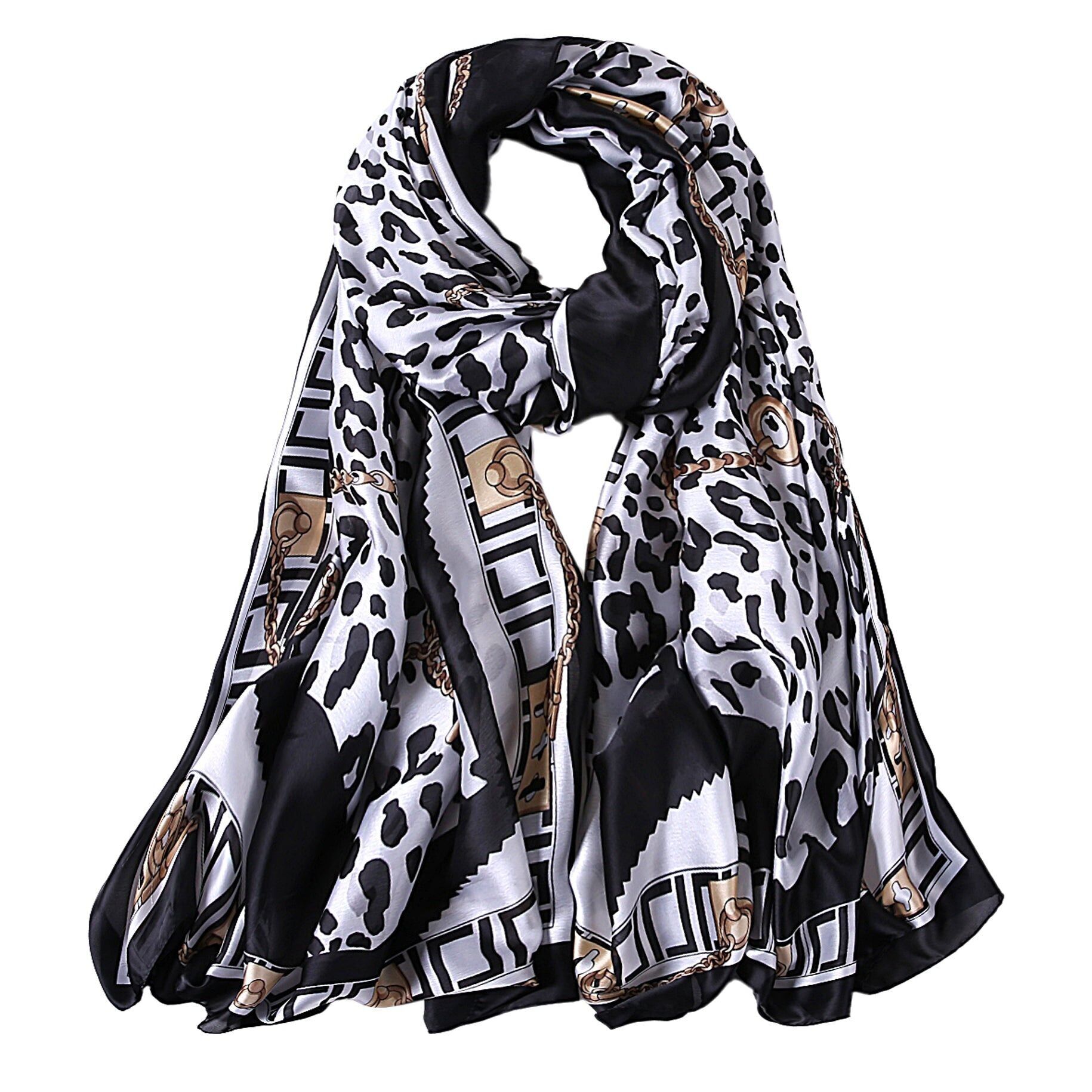 Estola de seda con cadena de leopardo negro