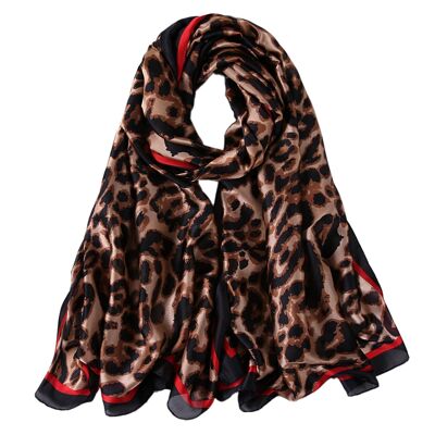 Targhetta leopardata marrone con stola di seta