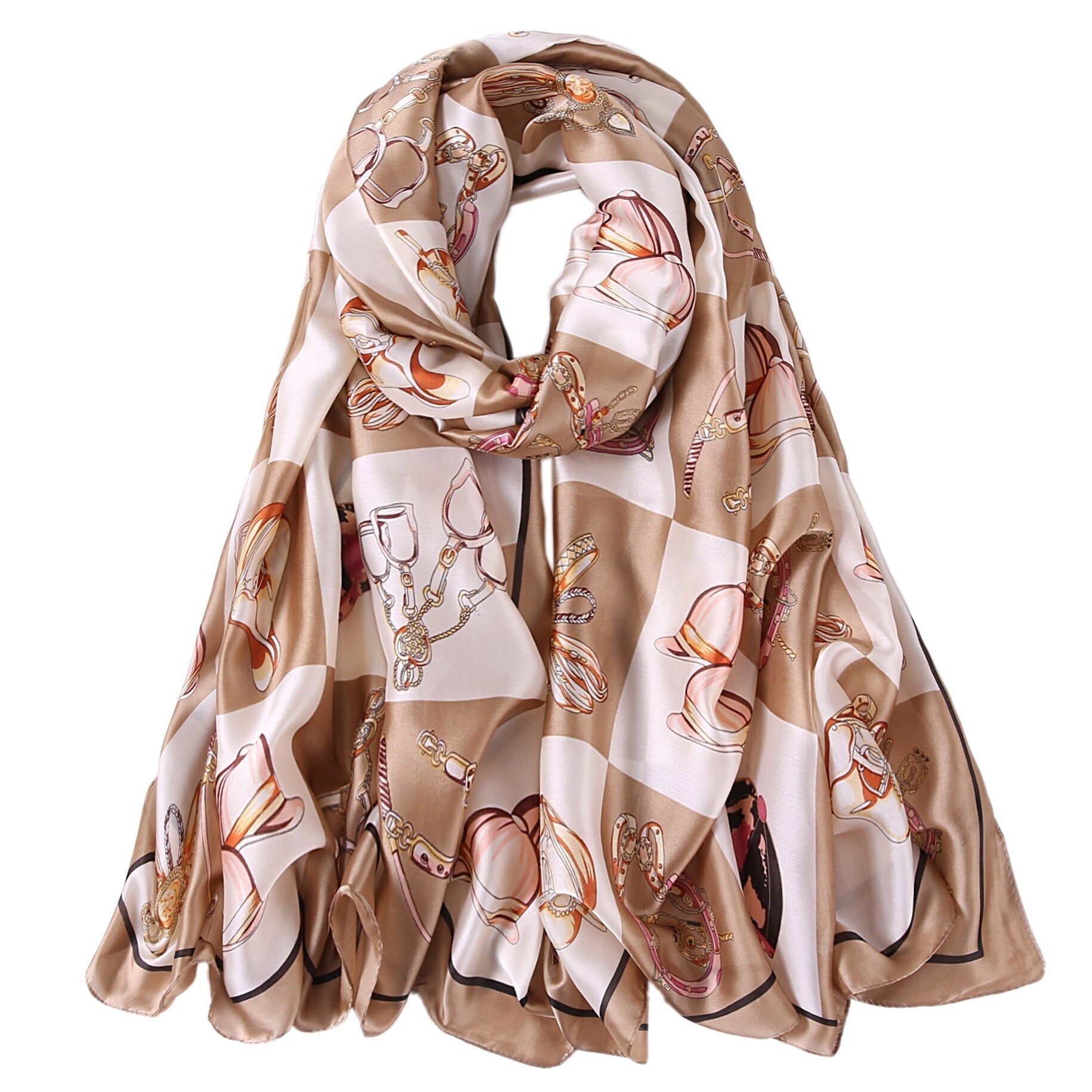 Estola de seda beige con vestido de caballo