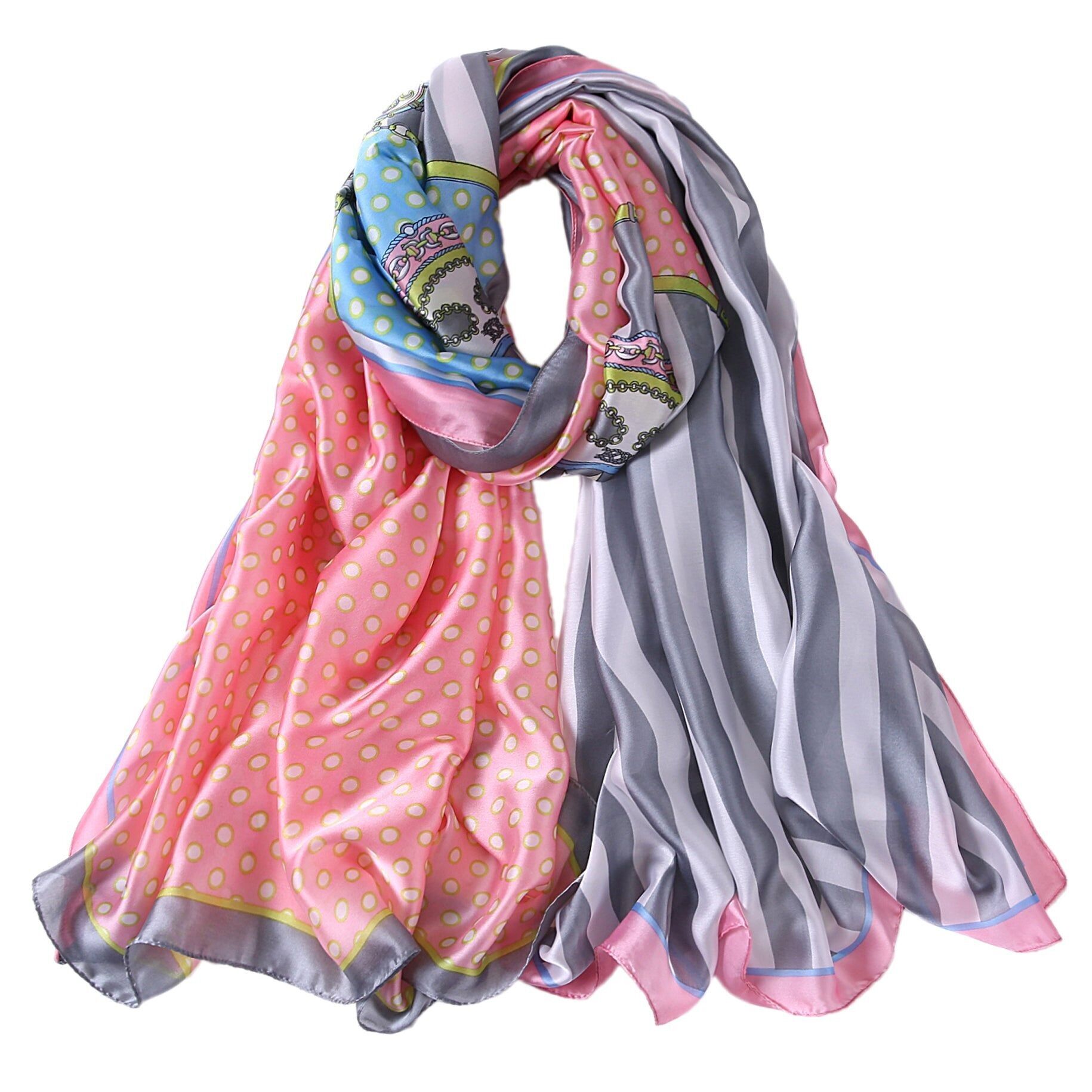 Estola de Seda Punto Rosa Gris