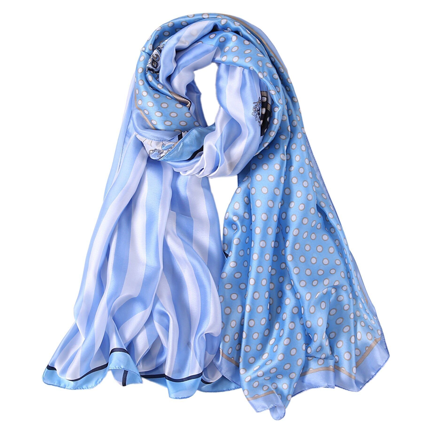Estola de Seda Punto Azul Claro