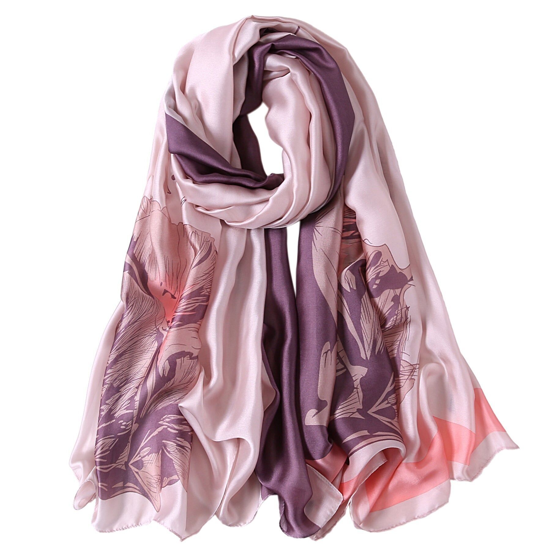 Estola de seda Lulu con flor morada