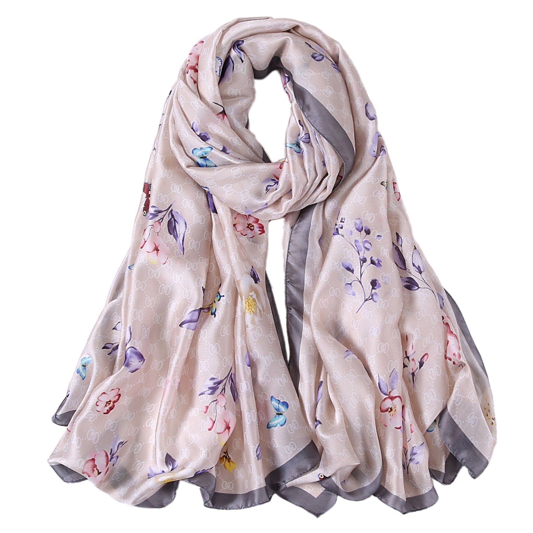 Estola de Seda Nana Flor Beige