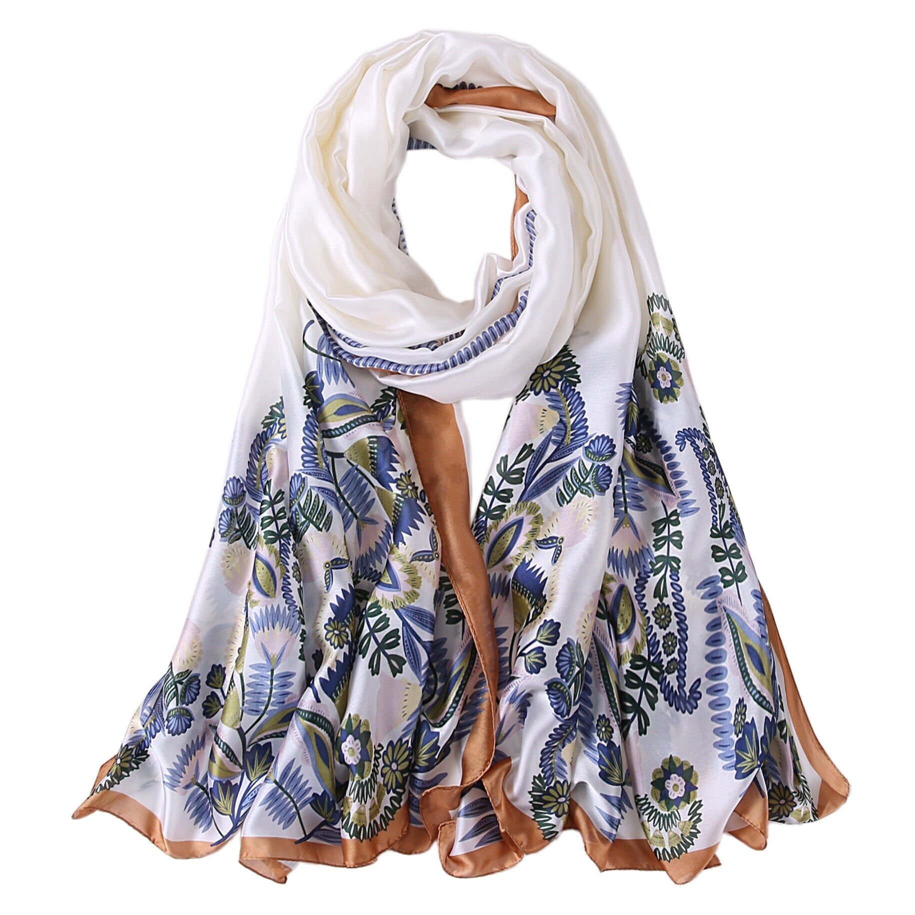 Estola de seda Chris con flor blanca