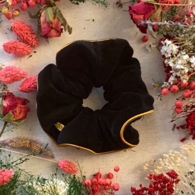 Scrunchie Calypso in velluto organico nero e oro