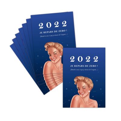 Carte de Voeux 2022 Humour; 8 Cartes Postales ; 3 Formats Dispos; Carte Je Repars De Zéro Pour La Nouvelle Année 2022