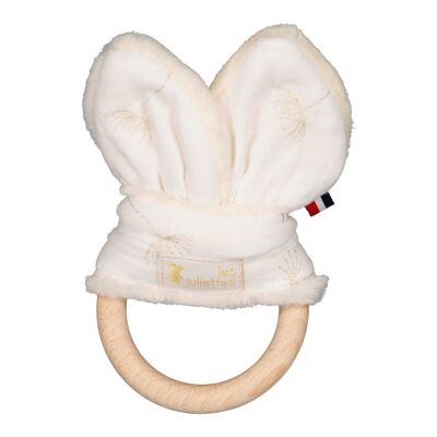 Montessori teething ring rabbit ears - wooden toy and double cotton gauze Bloom