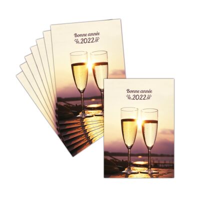 Carte de Voeux 2022 Champagne; 8 Cartes Postales ; 3 Formats Dispos; Carte Deux Coupes Pour Une Bonne Année 2022