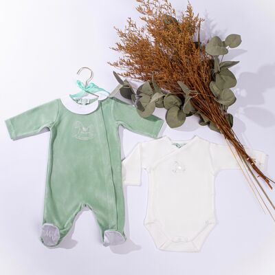 Almond Green Rocking Horse Birth Box 2-Piece Set