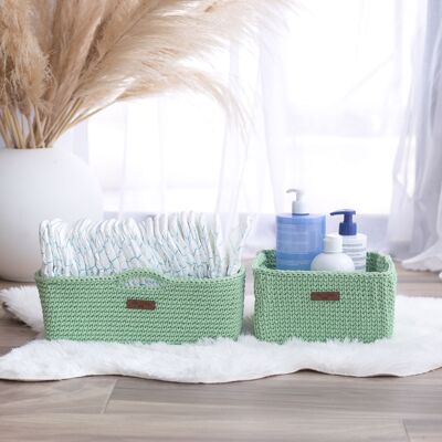Baby Room Storage Baskets Duo Almond green