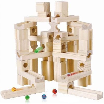 Juguetes de pistas de carreras de bolas, juguetes de madera Montessori (60 piezas)