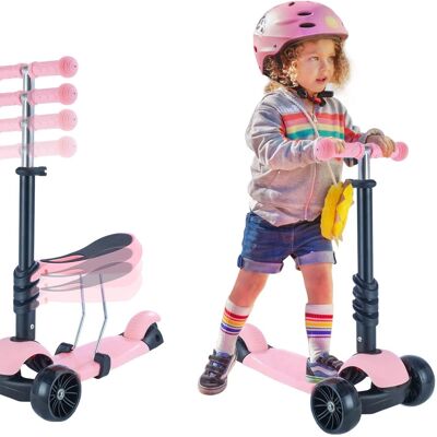 Patinete para niños de 1 a 8 años, patinete plegable de 3 ruedas que puede sentarse de pie, altura ajustable