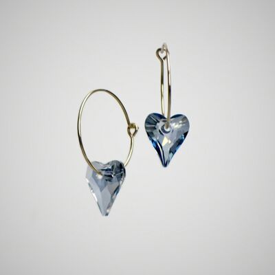 Hoop earrings with a heart "Blue Shade"