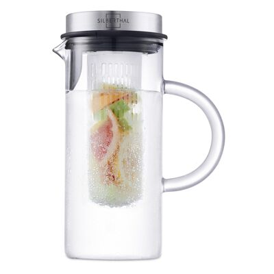 Glass carafe 1 liter with lid and fruit insert - heat resistant - dishwasher safe