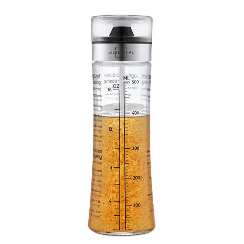 Dressingshaker aus Glas - mit aufgedruckten Rezepten - 500 ml