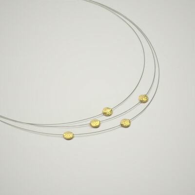 Halskette 3-reihig mit Linsen aus 925 Silber vergoldet