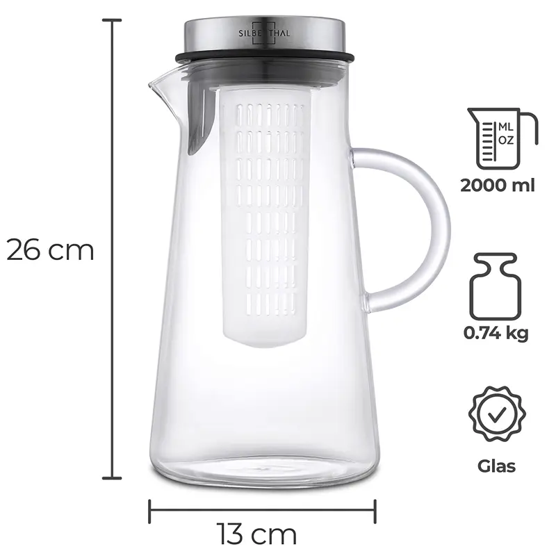 Buy wholesale 2 liter glass carafe with lid - heat-resistant