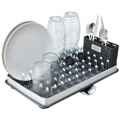 Draining rack with cutlery basket, drip tray and drain - stainless