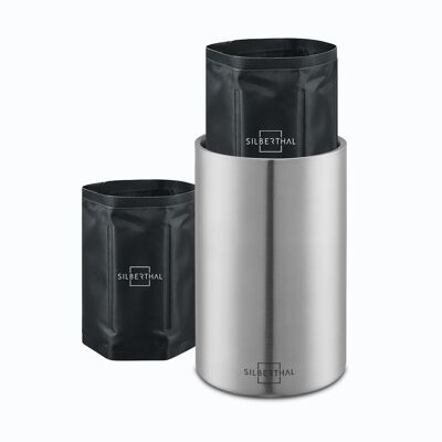 Double-walled wine cooler made of stainless steel with 2 cooling sleeves for cool enjoyment