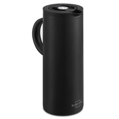 Vacuum jug black with glass insert - 1 liter - double-walled insulation - stainless steel