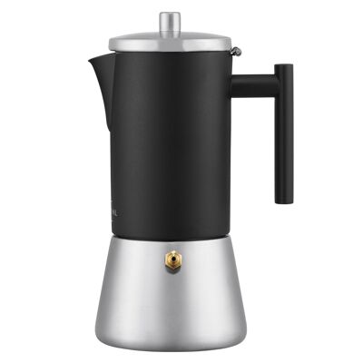 Induktion Espressokocher aus Edelstahl - für 1-6 Tassen - 300 ml - schwarz