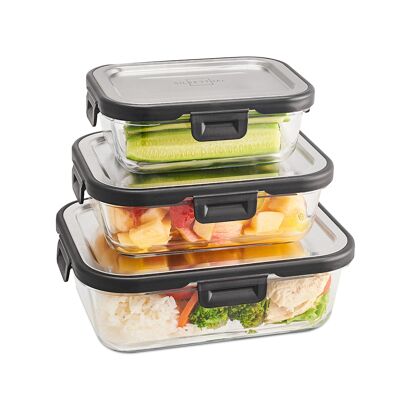 Glass food storage containers set - stainless steel lid - stackable