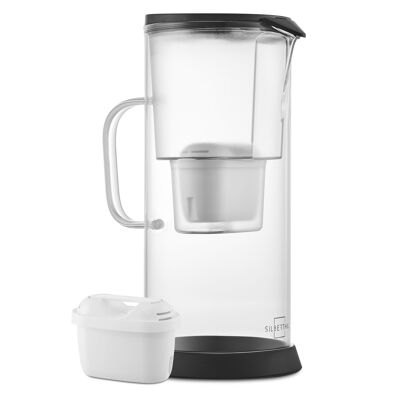 Glass water filter jug for 2.7 liters of the best drinking water with filter cartridge