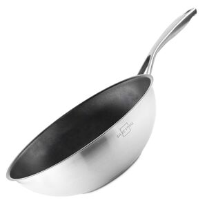 Poêle wok Ø 28 cm - inox - induction - revêtement antiadhésif