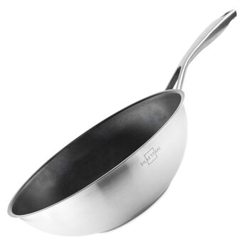 Poêle wok Ø 28 cm - inox - induction - revêtement antiadhésif 1