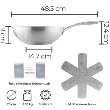 Poêle wok Ø 28 cm - inox - induction - revêtement antiadhésif 7