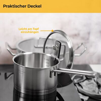 4-piece saucepan set - suitable for induction - glass lid can be hung