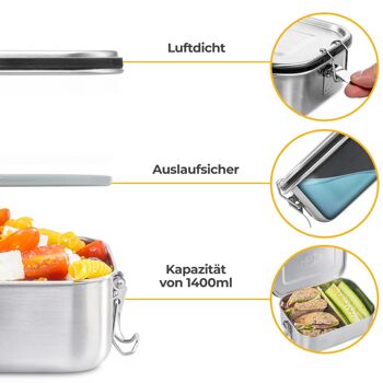 Grande lunch box en inox - avec cloison - sans plastique - 1400ml 5