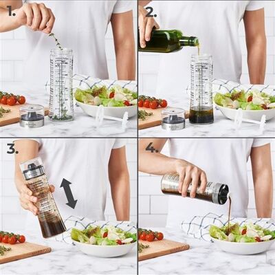 Salad Prep Set - Stainless Steel Bowls - Chopper & Dressing Shaker