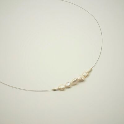 Necklace with freshwater pearls and silver-plated decorative parts, 46cm