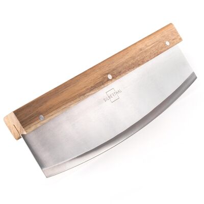 Coltello taglia pizza - manico in legno - ideale per pizza ed erbe aromatiche - lama in acciaio inox