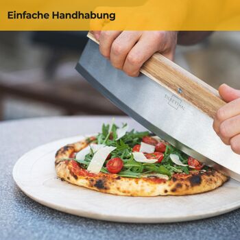Couteau à pizza - manche en bois - idéal pour la pizza et les herbes - lame en acier inoxydable 2