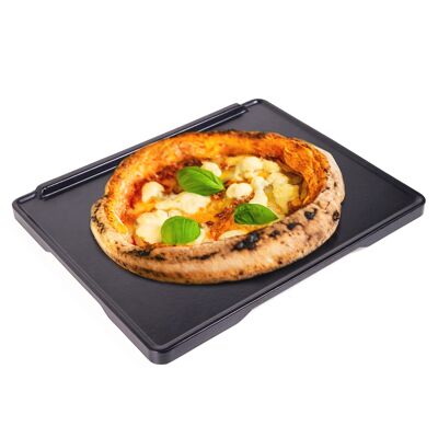 Pizza stone glazed in black - For oven & grill