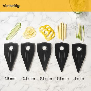 Coupe-légumes V-slicer en acier inoxydable - 5 inserts pour julienne et tranches fines - avec protection des doigts 2