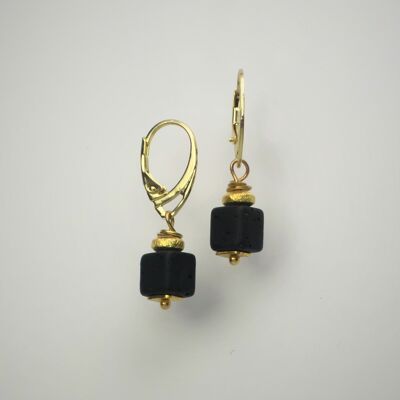 Earrings with lava stone and gold-plated trim