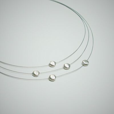 3-row necklace with lenses made of 925 silver, 46cm