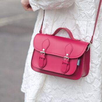 Micro Satchel Plus en Cuir Fait Main - Rouge Marsala 3