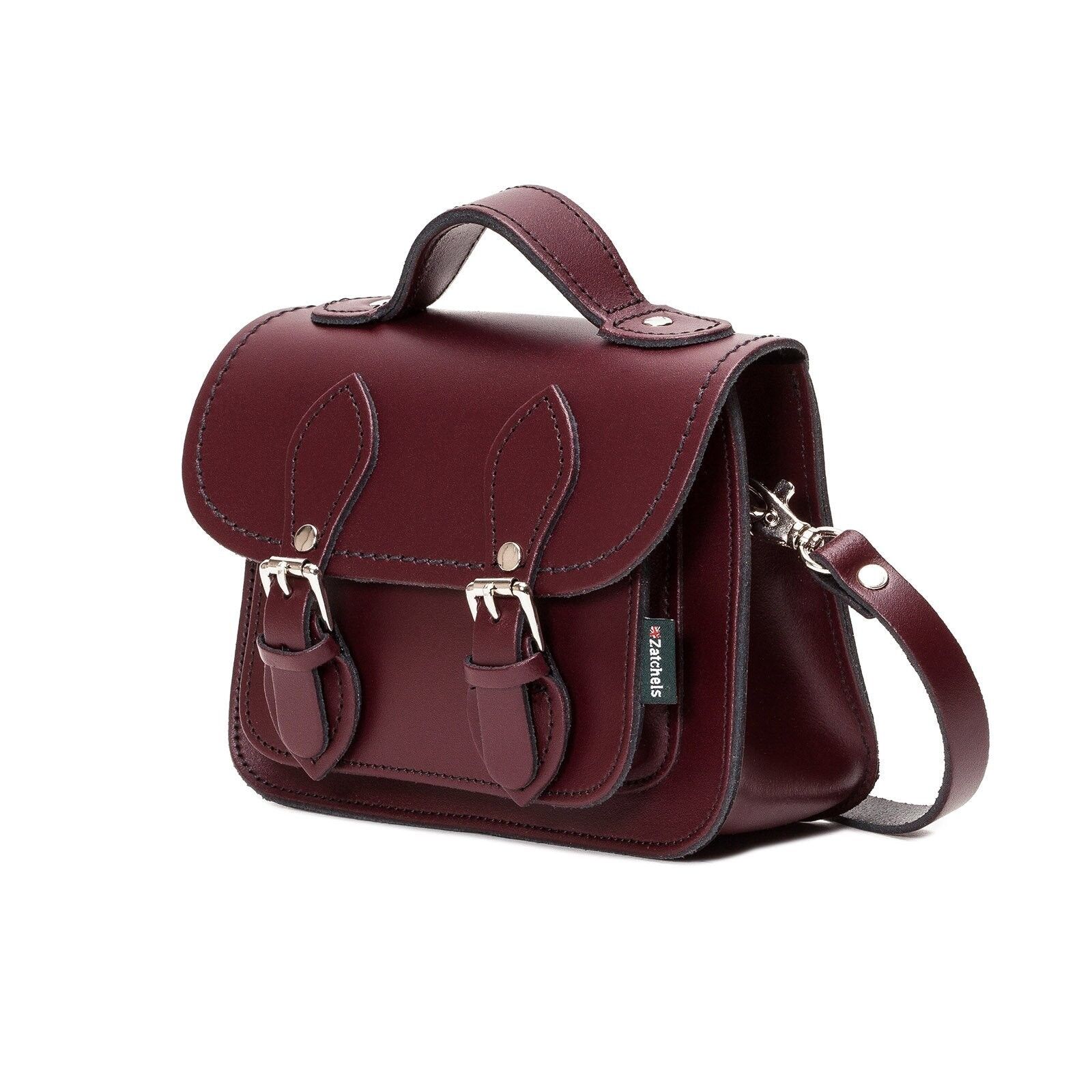Micro Satchel Plus in Pelle Fatta a Mano - Rosso Marsala