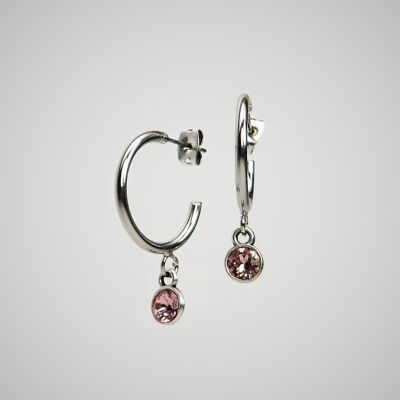 Open hoop earrings with a "pink" crystal