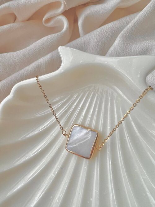 Dainty Square Freshwater Shell Pendant Necklace in a Gold
