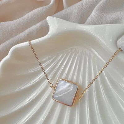 Dainty Square Freshwater Shell Pendant Necklace in a Gold